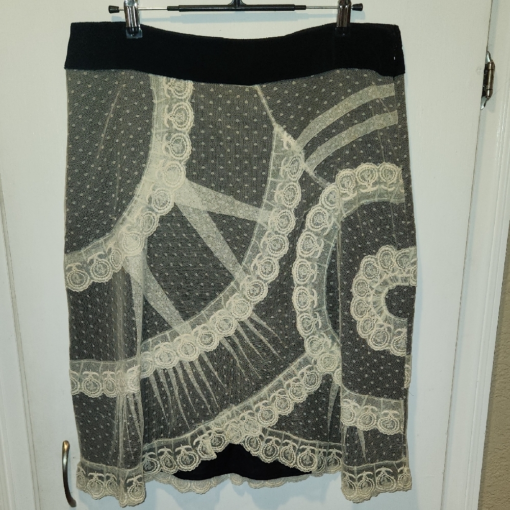 Anthropologie Viola Lace Overlay Knee-Length Skirt 8